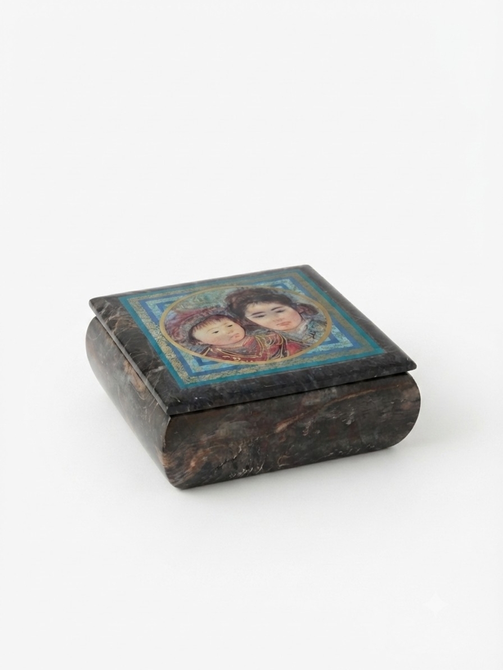 Vintage Marble Trinket Box Black Blue Size 5x4